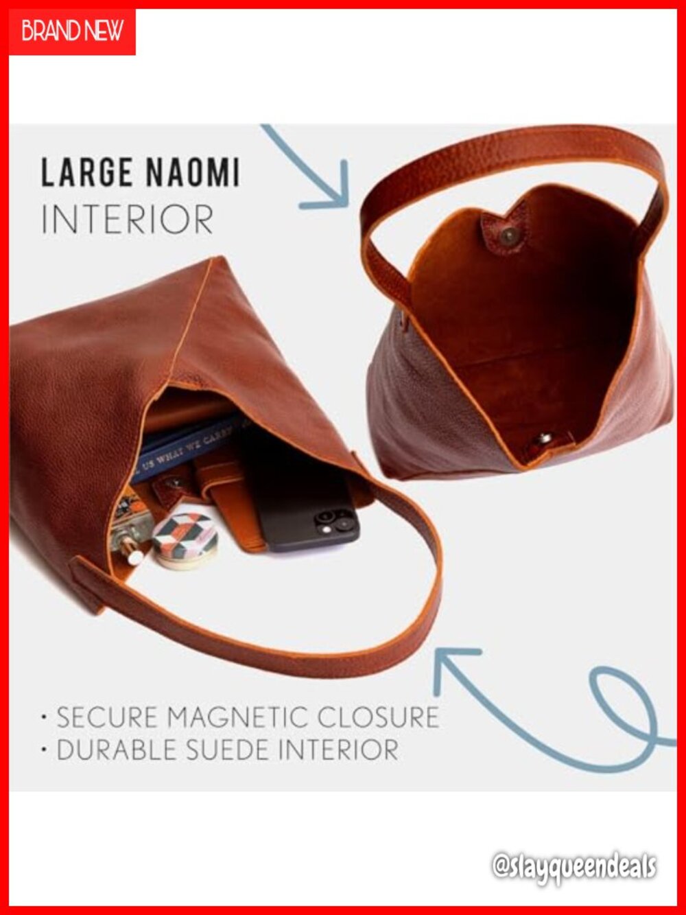 Full Grain Leather Slouchy Shoulder Bag Crossbody Handmade - Picture 6 of 6